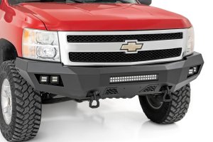 Chevrolet Silverado 1500 Front Bumper - Rough Country - LED Bumper with Rough Country LED Cubes + 20in LED Light Bar - Flat Black - '07-'13